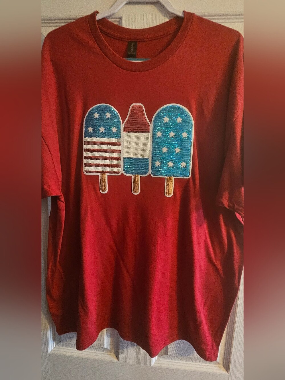 Gildan Red T-Shirt with Patriotic Popsicle Graphics